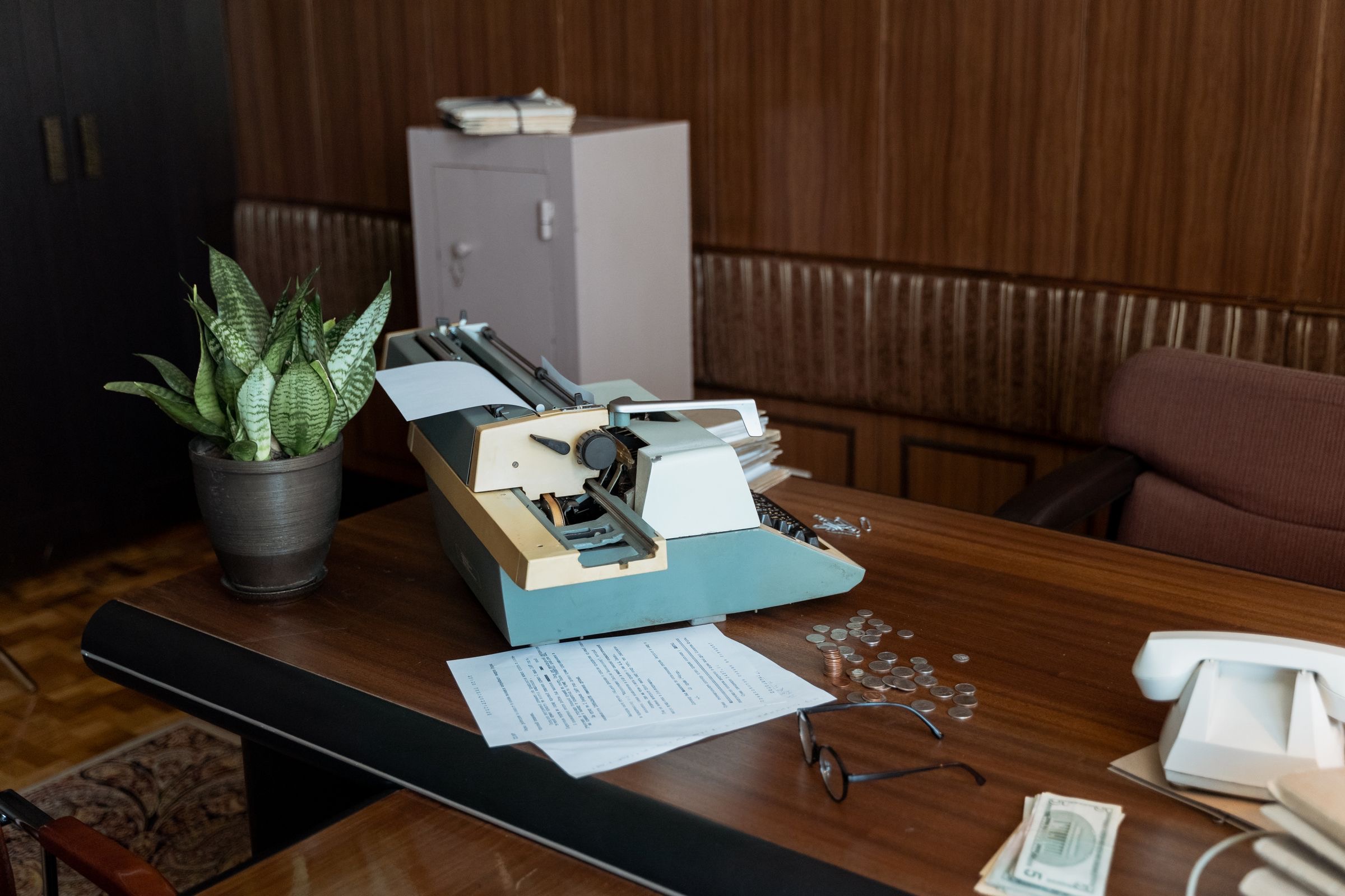 Desk with company documents in an Amsterdam canal house office
